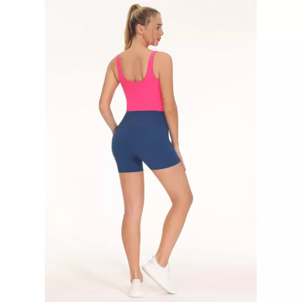 THE GYM PEOPLE Womens Sports Bra Sleeveless Workout Tank Tops Running Yoga Cropped Tops with Removable PaddedBright Pink