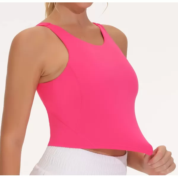 THE GYM PEOPLE Womens Sports Bra Sleeveless Workout Tank Tops Running Yoga Cropped Tops with Removable PaddedBright Pink