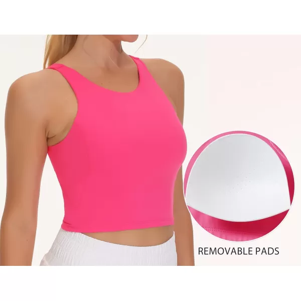 THE GYM PEOPLE Womens Sports Bra Sleeveless Workout Tank Tops Running Yoga Cropped Tops with Removable PaddedBright Pink