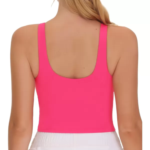 THE GYM PEOPLE Womens Sports Bra Sleeveless Workout Tank Tops Running Yoga Cropped Tops with Removable PaddedBright Pink