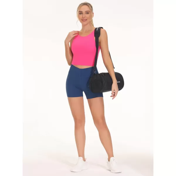 THE GYM PEOPLE Womens Sports Bra Sleeveless Workout Tank Tops Running Yoga Cropped Tops with Removable PaddedBright Pink