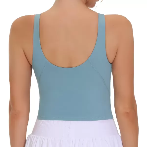 THE GYM PEOPLE Womens Sports Bra Sleeveless Workout Tank Tops Running Yoga Cropped Tops with Removable PaddedDenim Blue