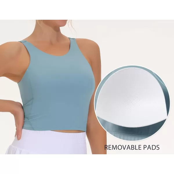 THE GYM PEOPLE Womens Sports Bra Sleeveless Workout Tank Tops Running Yoga Cropped Tops with Removable PaddedDenim Blue