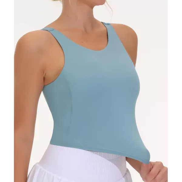 THE GYM PEOPLE Womens Sports Bra Sleeveless Workout Tank Tops Running Yoga Cropped Tops with Removable PaddedDenim Blue