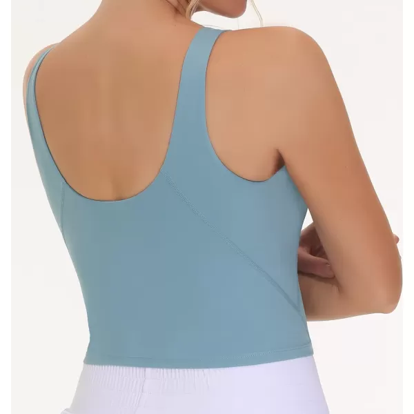 THE GYM PEOPLE Womens Sports Bra Sleeveless Workout Tank Tops Running Yoga Cropped Tops with Removable PaddedDenim Blue