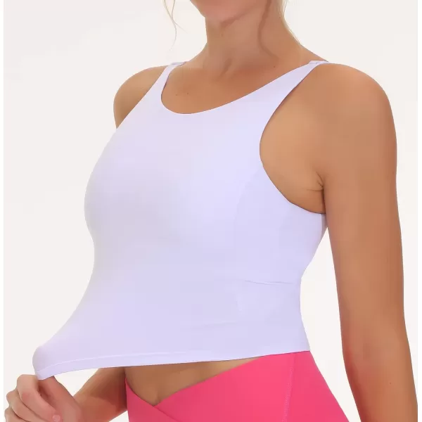 THE GYM PEOPLE Womens Sports Bra Sleeveless Workout Tank Tops Running Yoga Cropped Tops with Removable PaddedWhite