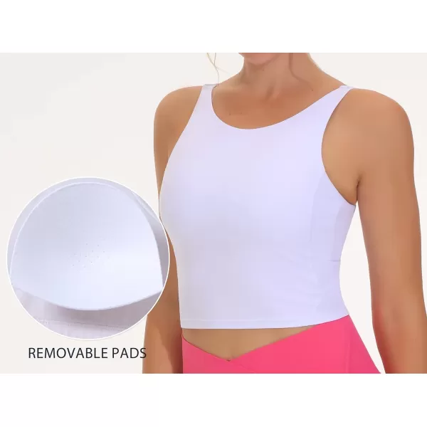 THE GYM PEOPLE Womens Sports Bra Sleeveless Workout Tank Tops Running Yoga Cropped Tops with Removable PaddedWhite
