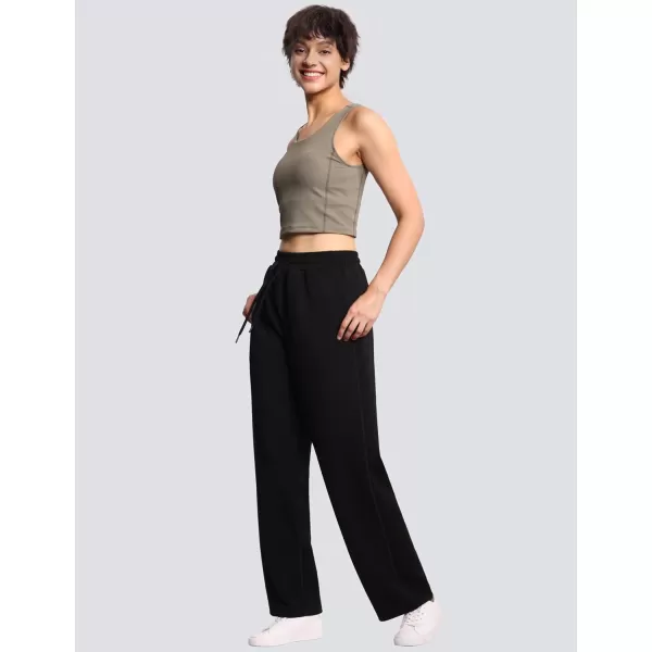 THE GYM PEOPLE Womens Straight Leg Sweatpants Elastic Waist Athletic Lounge Pants with Pockets DrawstringBlack
