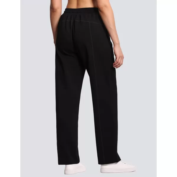 THE GYM PEOPLE Womens Straight Leg Sweatpants Elastic Waist Athletic Lounge Pants with Pockets DrawstringBlack