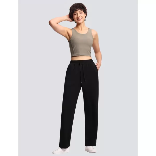 THE GYM PEOPLE Womens Straight Leg Sweatpants Elastic Waist Athletic Lounge Pants with Pockets DrawstringBlack