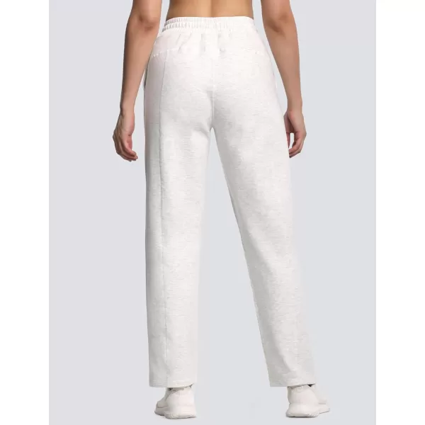 THE GYM PEOPLE Womens Straight Leg Sweatpants Elastic Waist Athletic Lounge Pants with Pockets DrawstringHeather White