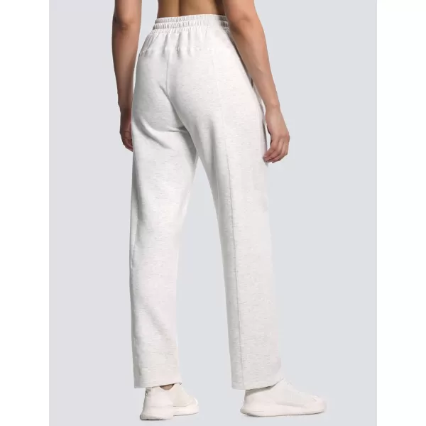 THE GYM PEOPLE Womens Straight Leg Sweatpants Elastic Waist Athletic Lounge Pants with Pockets DrawstringHeather White