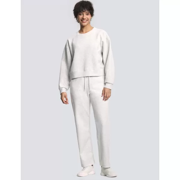 THE GYM PEOPLE Womens Straight Leg Sweatpants Elastic Waist Athletic Lounge Pants with Pockets DrawstringHeather White