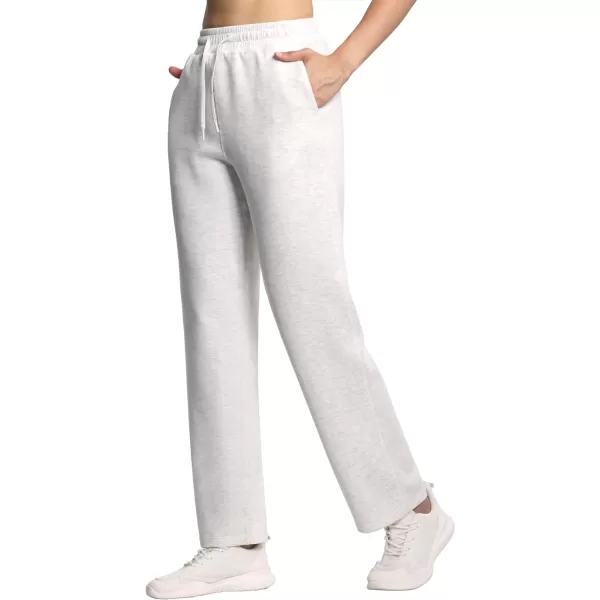THE GYM PEOPLE Womens Straight Leg Sweatpants Elastic Waist Athletic Lounge Pants with Pockets DrawstringHeather White