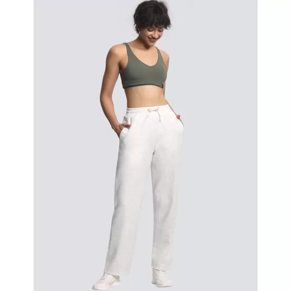 THE GYM PEOPLE Womens Straight Leg Sweatpants Elastic Waist Athletic Lounge Pants with Pockets DrawstringHeather White