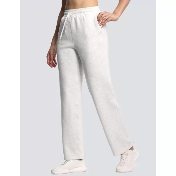 THE GYM PEOPLE Womens Straight Leg Sweatpants Elastic Waist Athletic Lounge Pants with Pockets DrawstringHeather White