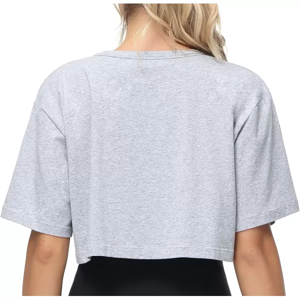 THE GYM PEOPLE Womens Workout Crop Tops Short Sleeve Boxy Oversized TShirts with PocketsHeather Grey