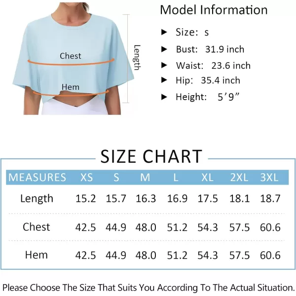 THE GYM PEOPLE Womens Workout Crop Tops Short Sleeve Boxy Oversized TShirts with PocketsLight Blue