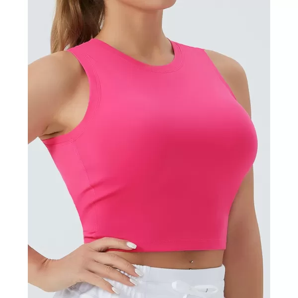 THE GYM PEOPLE Womens Workout Crop Tops Sleeveless Yoga Running Shirts Athletic Tank Top No PaddingBright Pink