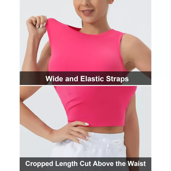 THE GYM PEOPLE Womens Workout Crop Tops Sleeveless Yoga Running Shirts Athletic Tank Top No PaddingBright Pink