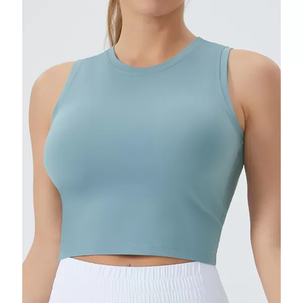 THE GYM PEOPLE Womens Workout Crop Tops Sleeveless Yoga Running Shirts Athletic Tank Top No PaddingDenim Blue