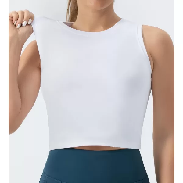 THE GYM PEOPLE Womens Workout Crop Tops Sleeveless Yoga Running Shirts Athletic Tank Top No PaddingWhite