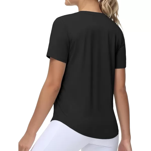 THE GYM PEOPLE Womens Workout Short Sleeve Breathable TShirts Athletic Yoga Tee TopsBlack
