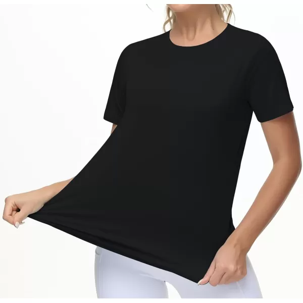 THE GYM PEOPLE Womens Workout Short Sleeve Breathable TShirts Athletic Yoga Tee TopsBlack