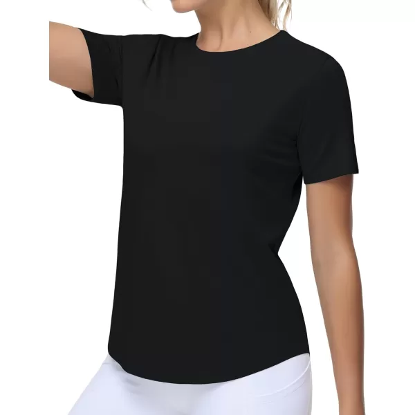 THE GYM PEOPLE Womens Workout Short Sleeve Breathable TShirts Athletic Yoga Tee TopsBlack