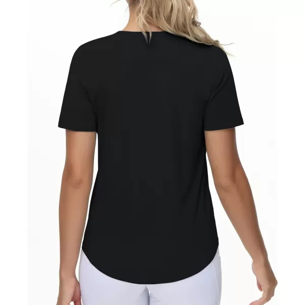 THE GYM PEOPLE Womens Workout Short Sleeve Breathable TShirts Athletic Yoga Tee TopsBlack