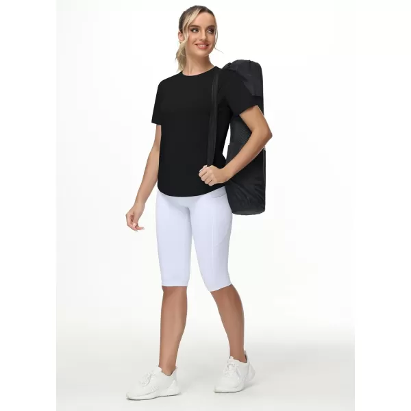 THE GYM PEOPLE Womens Workout Short Sleeve Breathable TShirts Athletic Yoga Tee TopsBlack