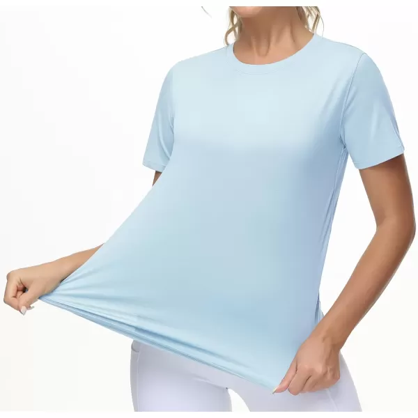 THE GYM PEOPLE Womens Workout Short Sleeve Breathable TShirts Athletic Yoga Tee TopsLight Blue
