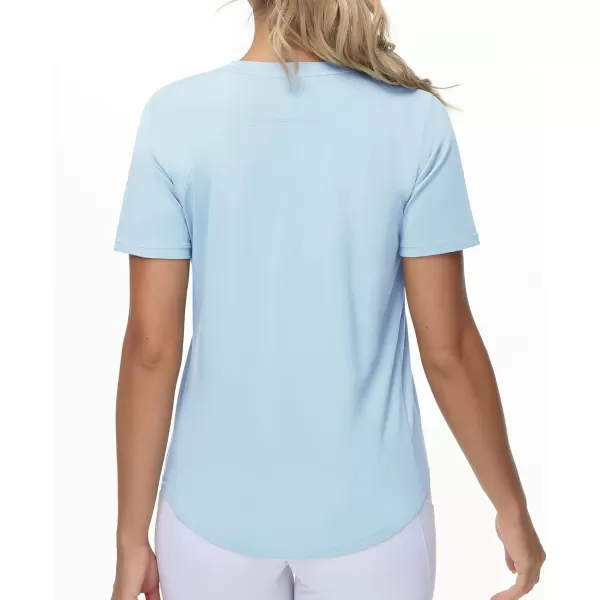 THE GYM PEOPLE Womens Workout Short Sleeve Breathable TShirts Athletic Yoga Tee TopsLight Blue