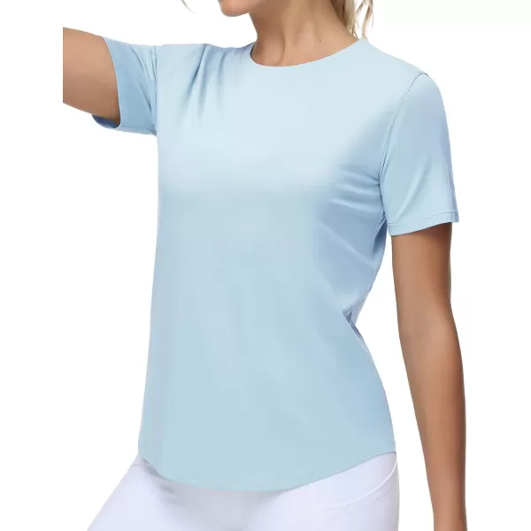 THE GYM PEOPLE Womens Workout Short Sleeve Breathable TShirts Athletic Yoga Tee TopsLight Blue