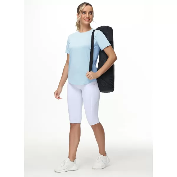 THE GYM PEOPLE Womens Workout Short Sleeve Breathable TShirts Athletic Yoga Tee TopsLight Blue