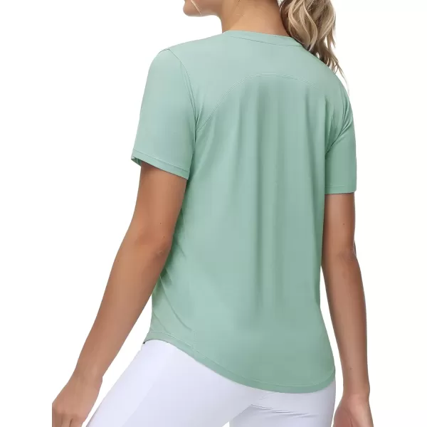 THE GYM PEOPLE Womens Workout Short Sleeve Breathable TShirts Athletic Yoga Tee TopsLight Green