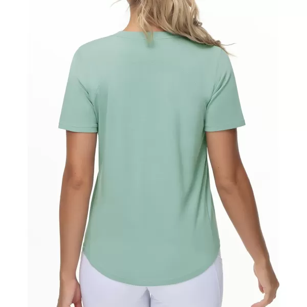 THE GYM PEOPLE Womens Workout Short Sleeve Breathable TShirts Athletic Yoga Tee TopsLight Green