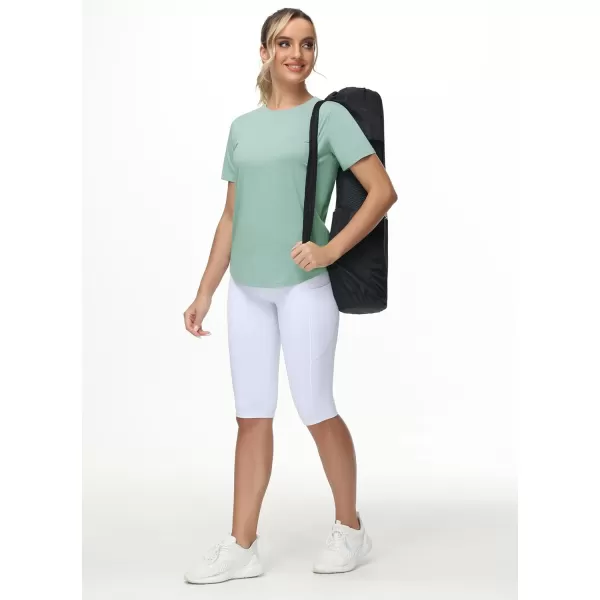 THE GYM PEOPLE Womens Workout Short Sleeve Breathable TShirts Athletic Yoga Tee TopsLight Green