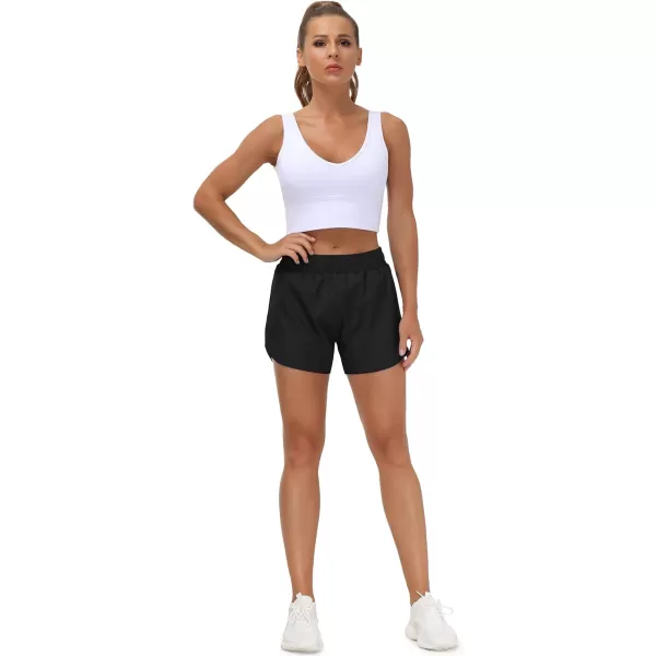 THE GYM PEOPLE Womens Workout Shorts QuickDry with Zipper PocketsBlack