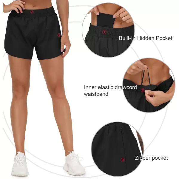 THE GYM PEOPLE Womens Workout Shorts QuickDry with Zipper PocketsBlack