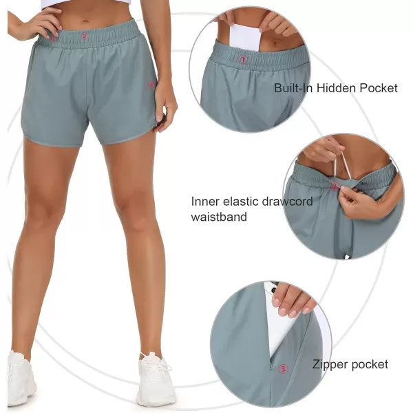 THE GYM PEOPLE Womens Workout Shorts QuickDry with Zipper PocketsDenim Blue