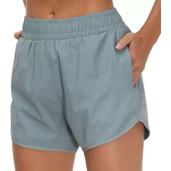 THE GYM PEOPLE Womens Workout Shorts QuickDry with Zipper PocketsDenim Blue