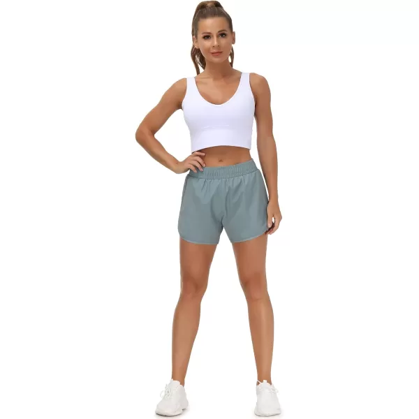 THE GYM PEOPLE Womens Workout Shorts QuickDry with Zipper PocketsDenim Blue