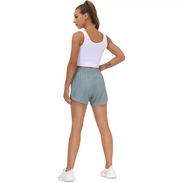 THE GYM PEOPLE Womens Workout Shorts QuickDry with Zipper PocketsDenim Blue
