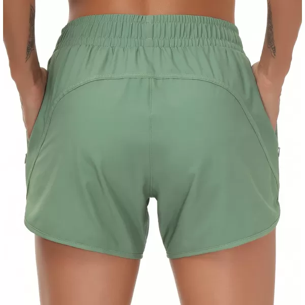 THE GYM PEOPLE Womens Workout Shorts QuickDry with Zipper PocketsJasmine Green