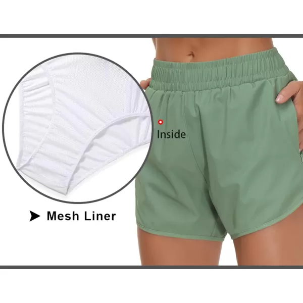 THE GYM PEOPLE Womens Workout Shorts QuickDry with Zipper PocketsJasmine Green
