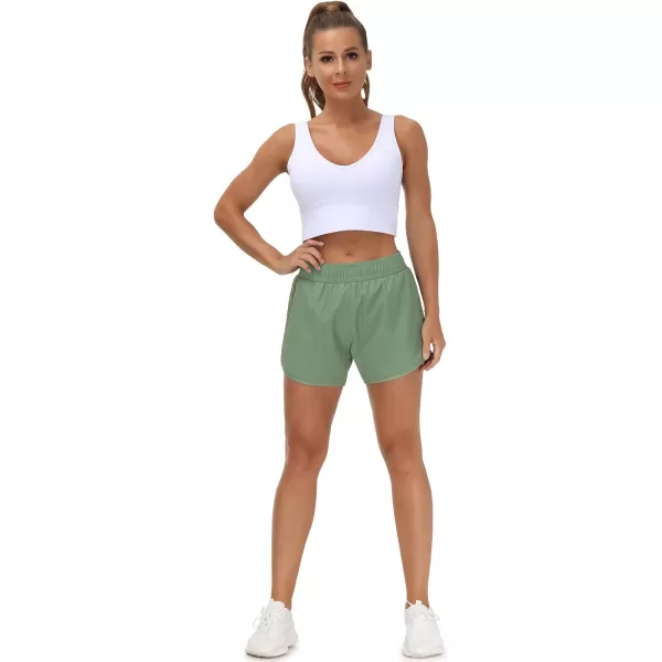 THE GYM PEOPLE Womens Workout Shorts QuickDry with Zipper PocketsJasmine Green