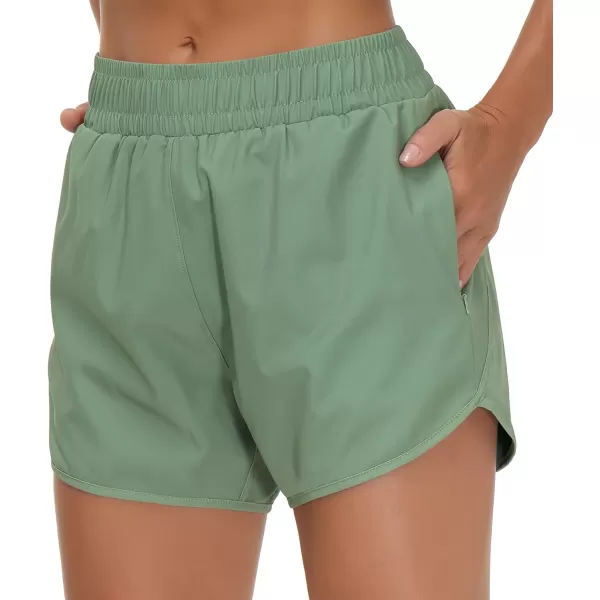 THE GYM PEOPLE Womens Workout Shorts QuickDry with Zipper PocketsJasmine Green