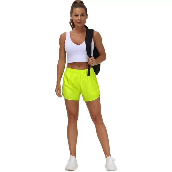 THE GYM PEOPLE Womens Workout Shorts QuickDry with Zipper PocketsLight Yellow