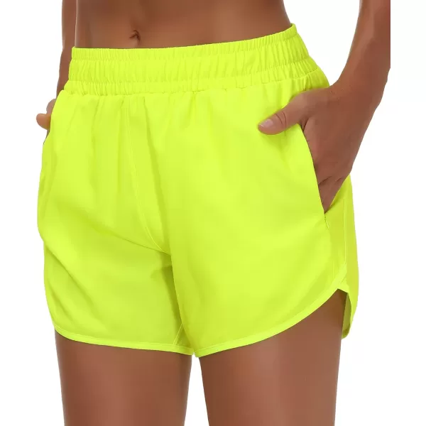 THE GYM PEOPLE Womens Workout Shorts QuickDry with Zipper PocketsLight Yellow